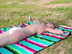 Sunbathing Blonde Sobbing As She Gets Ass Punished Outside