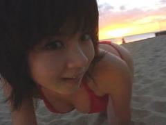 Aki Hoshino Asian Busty Enjoys Banana Next To Palms On Beach