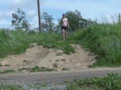 Gingerhead Girl Empties Her Bladder On A Country Road