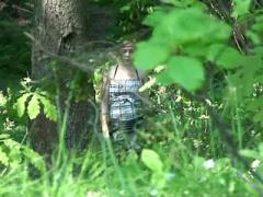 Chubby Teen Gets Spycammed While Peeing In The Bushes