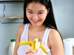 Asian Girl Next Door Sucks The Cream Off Of Her Banana