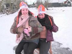 Four Dutch Lesbians Showing Their Big Teen Boobs Outdoors