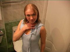 Adorable Blonde Cutie Caught Sitting On The Loo