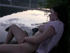 Innocent Brunette Rubbing Her Cooter Near A Massive Lake
