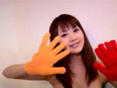 Shoko Hamada Asian Has Juicy Cans Hidden Under Colorful Gloves