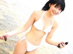Miu Nakamura Asian Does Some Sports In Bath Suit On The Beach