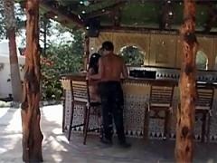 Very Horny Chick Fucking An Old Grandpa At An Outdoor Bar