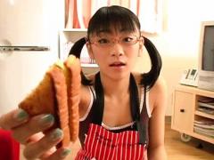 Ami Tokito Asian With Specs Offers Some Of Her Sandwich To You