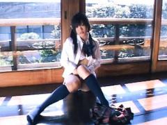 Kanami Okamoto Asian Undresses School Uniform At Her Home Window