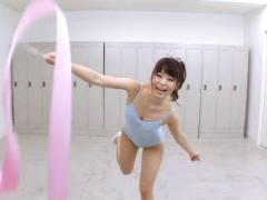 Mui Kuriyama Asian In Blue Gym Costume Plays At The Locker Room