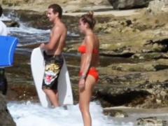 Celebrity Babe Miley Cyrus Looks Tempting In Red Bikini On B...
