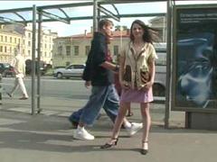 Young Slut Flashes Her Quim Nuts At A Bus Stop