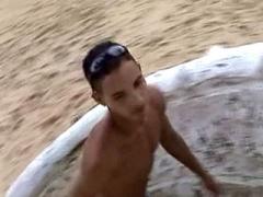 Latin Hunk Plays With Himself On The Beach