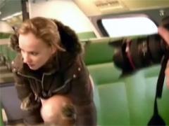 Cute Blonde Teenager Gets Totally Naked In A Public Train