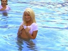 KelyAn Starts A Wet T-Shirt Contest In Pool With Other Babes...