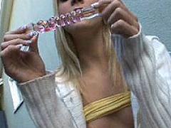 Teen In Braces Uses Glass Dildo