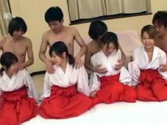 Four Naughty Japanese Teenies Trained With A Big Hard Cock
