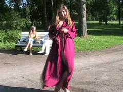 Seductive Exhibitionist Opens Her Coat In Park