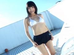 Miho Sugaya Asian In White Bra And Short Pants Enjoys Sun On Skin