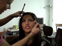 Cute Sunny Leone During Her Make-Up Session For Flashy Babes...