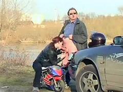 Dirty Senior Abuses A Cute Teenager Biker Chick Outdoor
