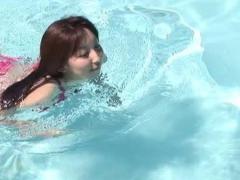 Riho Iida Asian With Big Tits In Bath Suit Enjoys Pool Swimming
