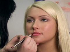 The Young Blonde Babe Backstage Scene. Make-up Time For Her.