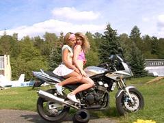 Two Biker Teenie Girls Toying Their Tight Slit Together