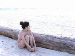 Erika Mori Asian In Colorful Bath Suit Is Romantic On Sea Shore