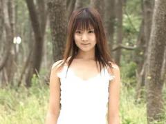 Shoko Hamada Asian In Cute White Dress Has A Walk In The Forest