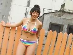 Ai Shinozaki Asian In Colorful Bath Suit Plays With Funny Circle
