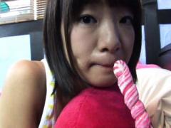 Mei Aikawa Asian Spreads Legs In Gym Exercise And Enjoys Candy