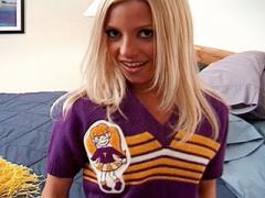 Blonde Cheerleader Playing With Her Moist Pompoms.
