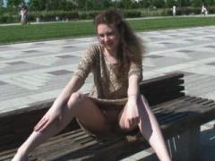 She Shows Her Uncovered Upskirt On The Main Square