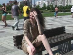 She Shows Her Uncovered Upskirt On The Main Square