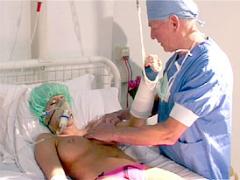 Senior Doctor Inpsecting A Horny Blonde Patient Intensivly