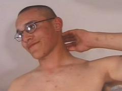 Bald Young Twink Wearing Glasses Gets Naked Then Toys His Pe...