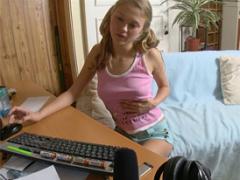 Pigtails Blonde Teenage Hottie Loves Webcamming And Petting