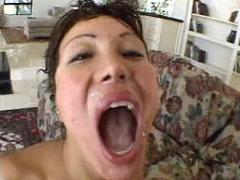 Short-Haired, Wide-Mouth Oriental Babe Eats Up Squirts From ...