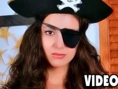 Curly Brunette In Pirate Costume Spreading And Masturbating